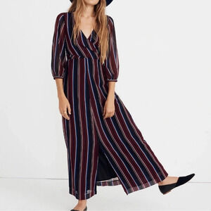 Madewell Wrap-Around Maxi Dress Stockdale Stripe‎ Boho Long Flowy Dress